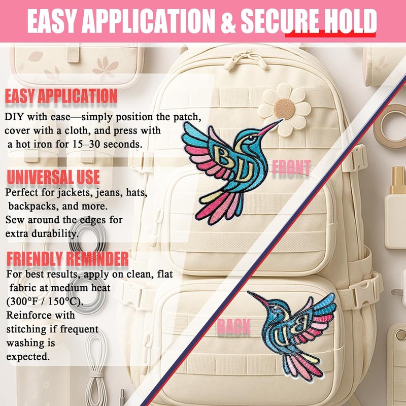 FengechoCstm Hummingbird Iron-On Patch 3.5" | Embroidered Colorful Bird Applique with (Light But Unbreakable) Design | DIY Sew On/Iron On Patch for Clothing, Jackets, Jeans, Hats, Backpacks - Image 5